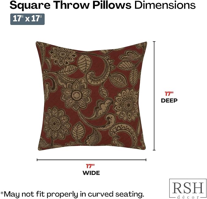 RSH DECOR Square Throw Pillows Set of 4, 17" x 17", Outdoor Pillows Waterproof, Outdoor Pillow Covers, Pillow Covers for Couch, Veranda Crimson, Made in USA