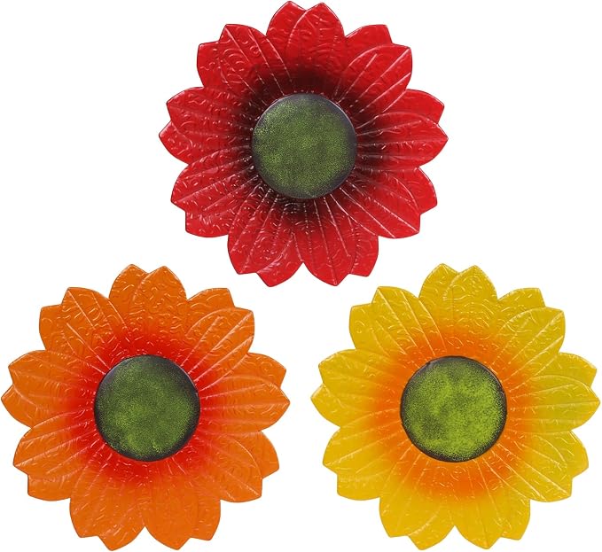 YEAHOME Sunflower Wall Decor - 9 inch Metal Flower Wall Art Decorations, Sunflower Yard Garden Decor Hanging for Kitchen, Bathroom, Bedroom,Handmade Gift for Home, Indoor or Outdoor (Set of 3)
