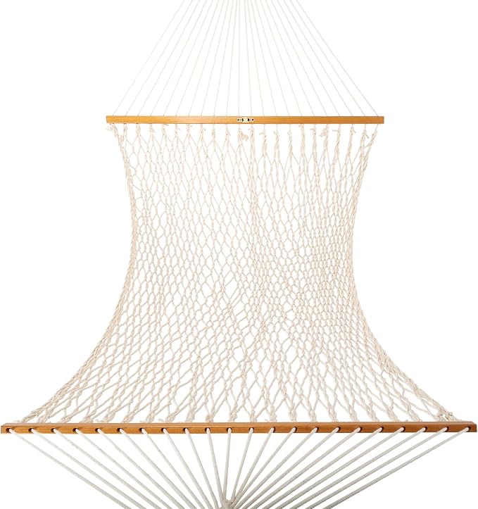 Original Pawleys Island Large Oatmeal DuraCord Rope Hammock – 13 ft. x 55 in., 2-Person, 450 lb Capacity, Oak Spreader Bar, Zinc-Plated Hardware, Handcrafted in the USA