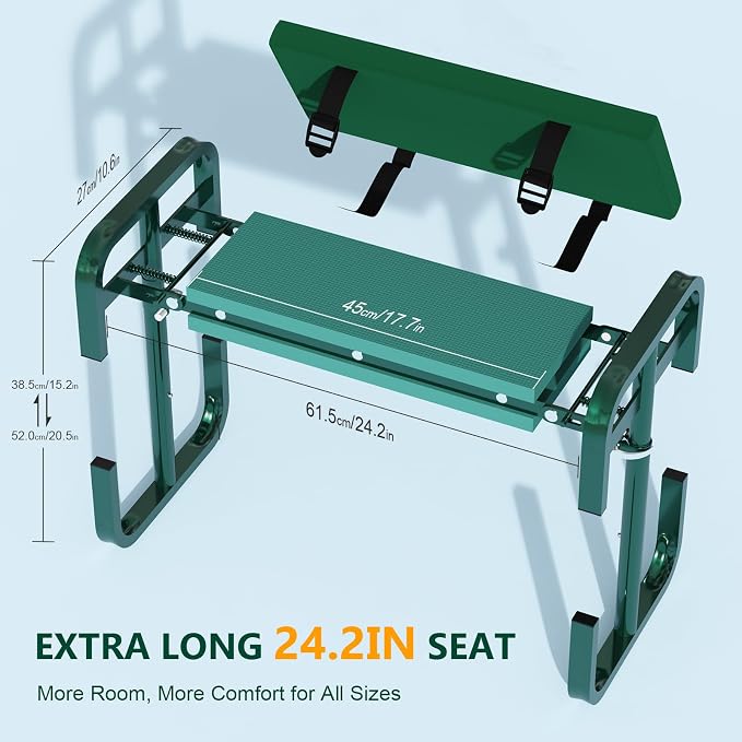 AUROPEAK Garden Kneeler and Seat, 7-Level Adjustable Stool with Handles | Cushioned kneeling pad, folding frame and tool bags for weeding, planting and pruning, ideal for seniors and home gardeners
