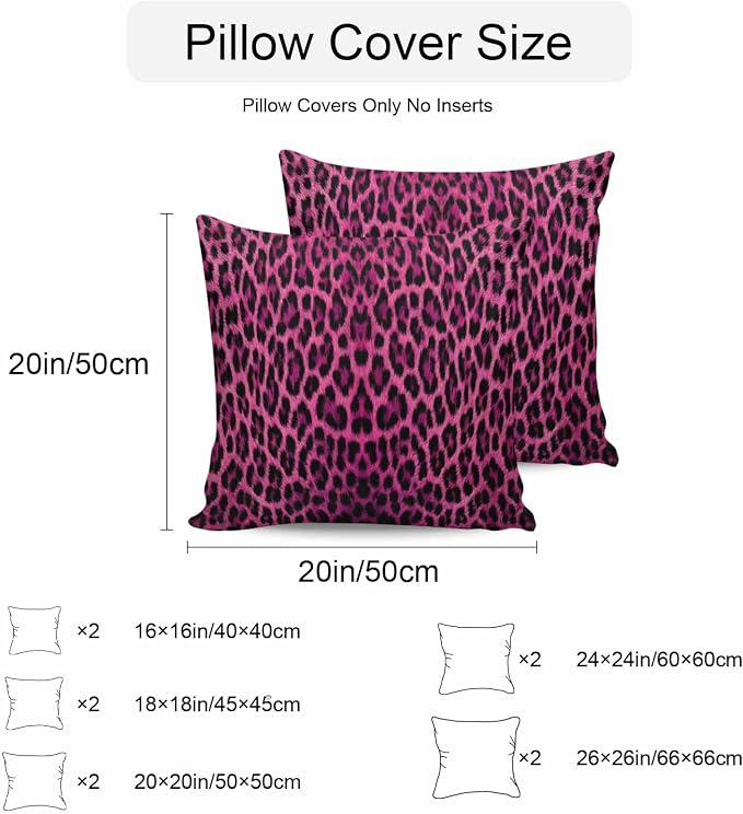 Vandarllin Outdoor Throw Pillows Covers 24x24 inch Set of 2 Waterproof Pink Leopard Print Decorative Zippered Cushion Covers for Patio Furniture, Retro Animal Fur Pattern Lumbar Pillowcases