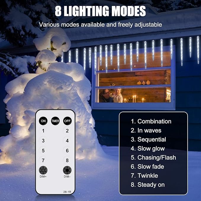 Brightown Icicle Lights Outdoor, 2 Pack Total 40ft 40 Tubes 200 LED Ice Shape String Lights, Connectable Hanging Christmas Decoration Lights for Tree Patio Roof Holiday Decor, Multicolor