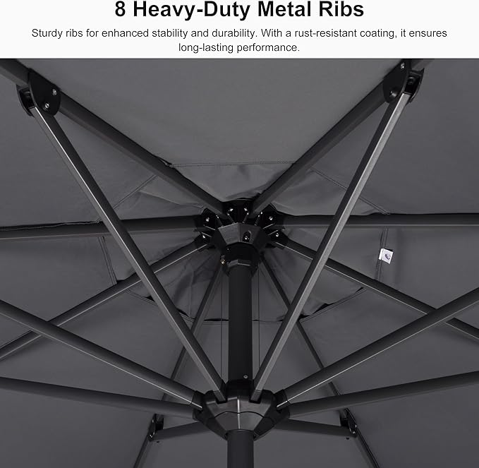 PURPLE LEAF 10' x 10' Square Patio Umbrella Outdoor Table Umbrella Aluminum Frame Market Umbrella Sun Umbrella with 8 Sturdy Ribs for Garden Deck Lawn & Pool Light Gray