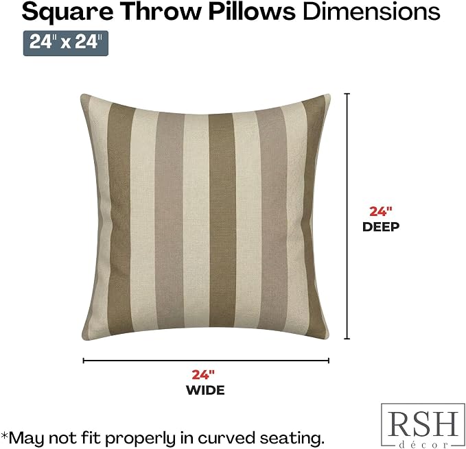 RSH DECOR: Sunbrella Square Throw Pillows Set of 4 | 24" x 24" | Water and Fade-Resistant Performance Fabric | Outdoor Pillow Covers with Down-Alternative Inserts | Made in USA (Portico Sparrow)