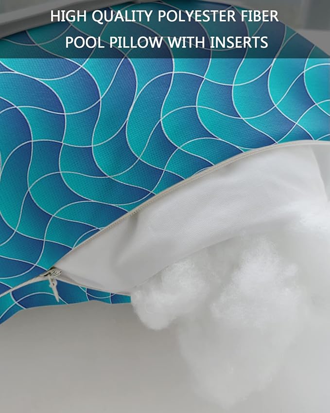 Outdoor Pillows Covers with Inserts Summer Abstract Geometric Ombre Blue Ocean Wave Waterproof Pillow with Adjustable Strap Throw Pillows for Patio Furniture Recliner Lounge Chair, 12x20 inch, 2PCS