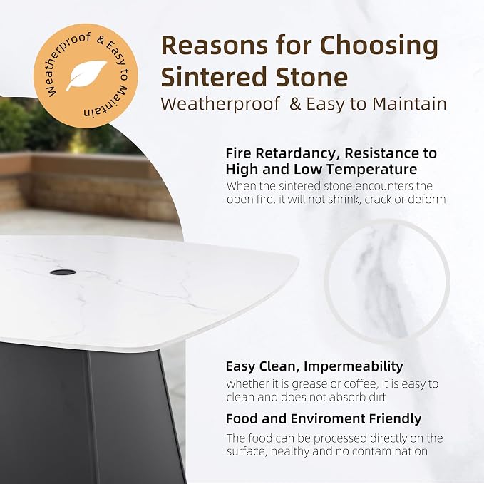 5-Piece Outdoor Patio Dining Table Set, Modern Sintered Stone Dining Table with 4 Sunbrella Swivel Chairs, Aluminum Frame and Umbrella Hole, Durable & Weather/Heat-Resistant