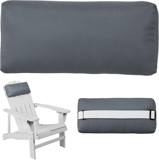 Headrest Pillow for Patio Chaise Lounge Chair, Outdoor Chaise Pillows with Adjustable Elastic Stripe Head Resting Pillows for Recliner Office Chair, Dark Gray 1 Pack
