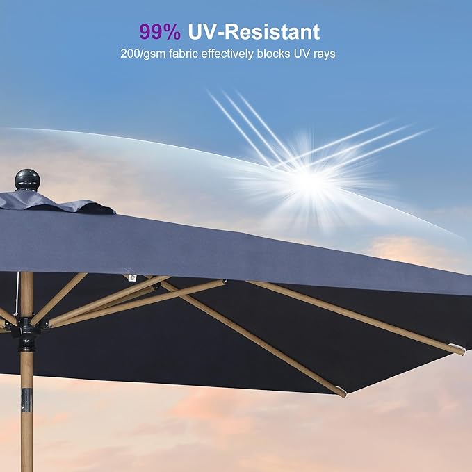PURPLE LEAF 5' x 8' Patio Umbrella Outdoor Table Umbrella Aluminum Market Umbrella with Push Button Tilt & 8 Sturdy Ribs and Crank Rectangular Outdoor Umbrellas for Garden Patio Lawn, Navy Blue