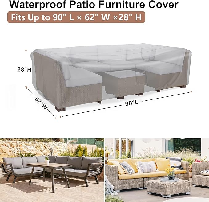 Patio Furniture Covers Waterproof, 90"L×62" W×28" H Rectangular Outdoor Furniture Set Covers , Durable Heavy Duty Oxford Patio Furniture Set Covers for Outdoor Table Chair
