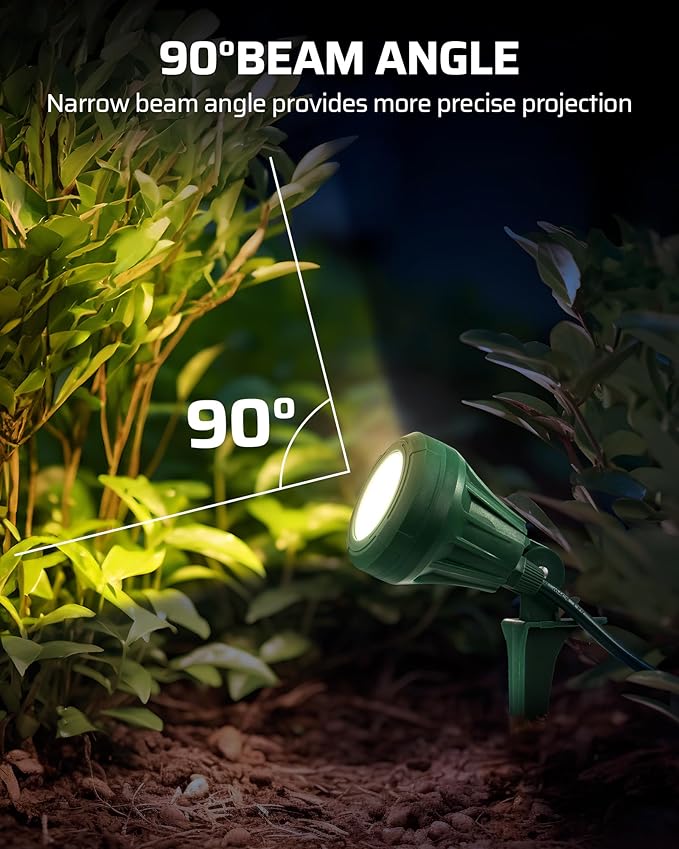 DEWENWILS 120V Spotlight Outdoor,500LM Waterproof Light with 3 Extra Lenses | Red Yellow Green Lenses, LED Spot Light 5FT Extension Cord, Landscape Lighting for Holiday, Trees, Flag,UL Listed