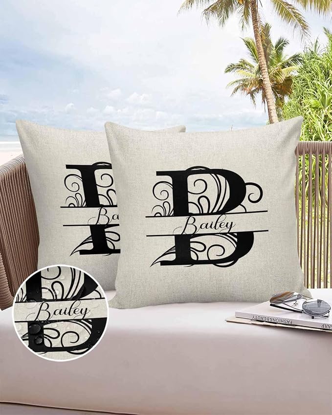 Personalized Gifts for Women/Men, Custom Pillow Case with Name Outdoor Waterproof Pillowcase, Letter B Customized Pillow Cases for Patio, Monogram Words Customs Pillow Cover 18" x 18", 2 Pcs