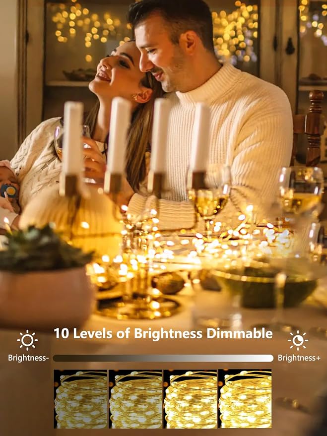 4 Pack Fairy Lights Battery Operated with Remote 33FT 100 LED Warm White | Remote Control, 8 Modes, Timer, Adjustable brightness, Waterproof Lights for Indoor Outdoor Classroom Christmas Decor