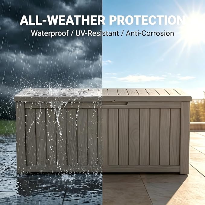 Outdoor Storage Box 90 Gallon, Patio Storage Box Waterproof & Lockable, Deck Box with Handles for Easy Move, Outside Storage Box for Garden Tools, Outdoor Cushion Storage - Grey
