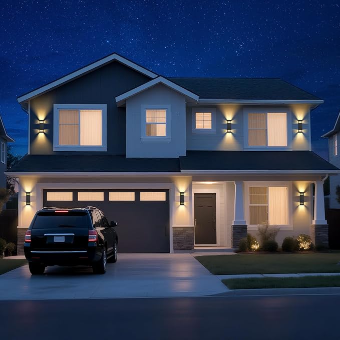 Dusk to Dawn Outdoor Wall Light 2 Pack, Modern Exterior Lighting Fixtures for House, Black Outdoor Sconce Lights with LED Bulbs, Up Down Lights, Outside Garage Lights for House, Porch, Door