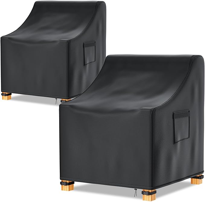 Likorlove Patio Chair Covers Waterproof – 32" W x 37" D x 36" H, Heavy Duty 600D Outdoor Furniture Covers for Lounge Deep Seat Chairs, Windproof with Buckles & Air Vent, Black (2 Pack)