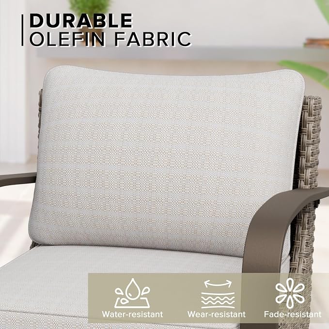 COOS BAY Aurora Terrace 6 Piece Outdoor Sectional Furniture Set, Half Moon Rattan Wicker Conversation Set with Swivel Chairs, 4 Seat Sofa & Coffee Table for Patio Garden Yard, Beige/Beige
