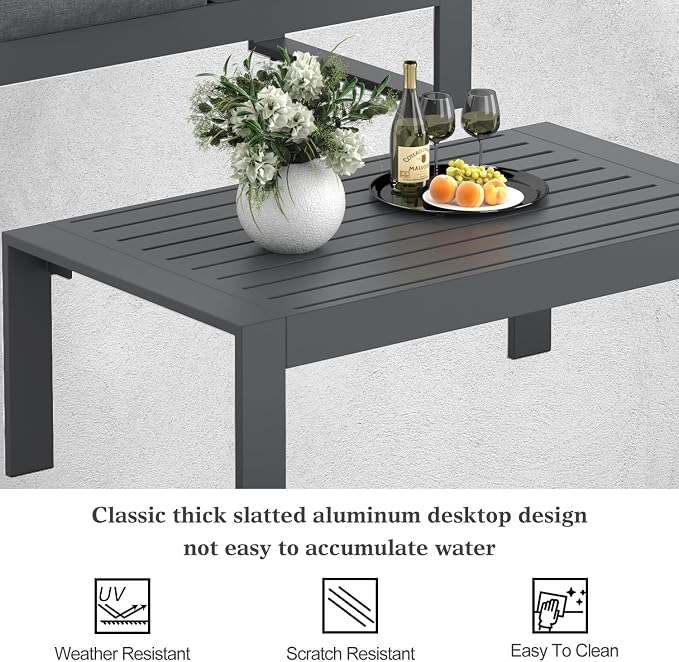 Outdoor Aluminum Furniture Set - 4 Pieces Modern Patio Conversation Sets Metal Sectional Sofa with Coffee Table
