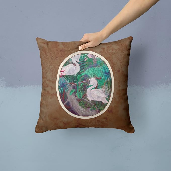 Caroline's Treasures 7142PW1414 Bird - Egret Fabric Decorative Pillow Machine Washable, Indoor Outdoor Decorative Pillow for Couch, Bed or Patio, 14Hx14W