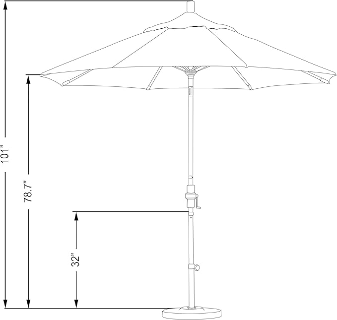 California Umbrella 9' Round Aluminum Market Umbrella, Crank Lift, Collar Tilt, White Pole, Terrace Adobe Olefin