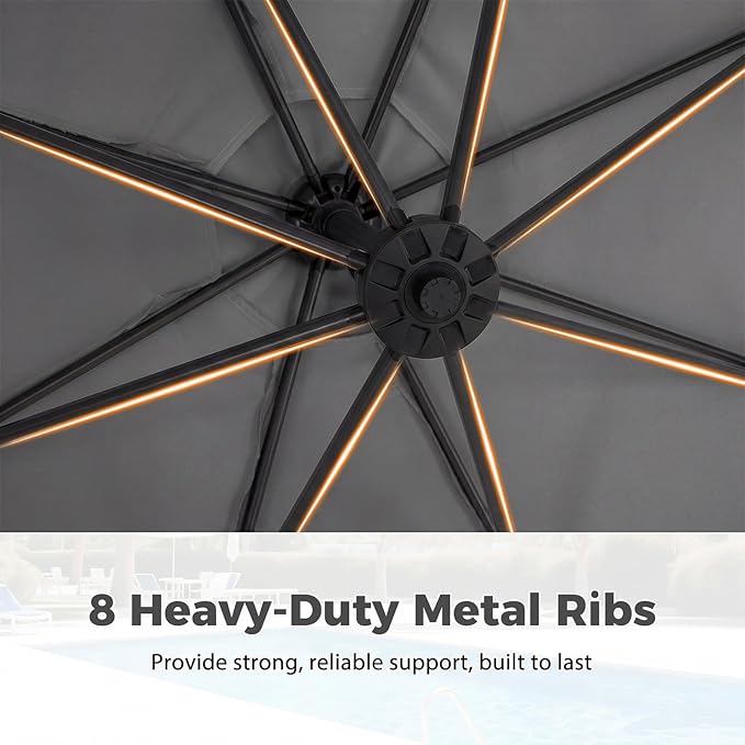 Tangkula 10ft Patio Umbrella with Base Included, Offset Cantilever Outdoor Umbrella with 360 Degree Rotation, Crank Handle, Sun-Protective Canopy for Pool Deck Garden Backyard (Gray)