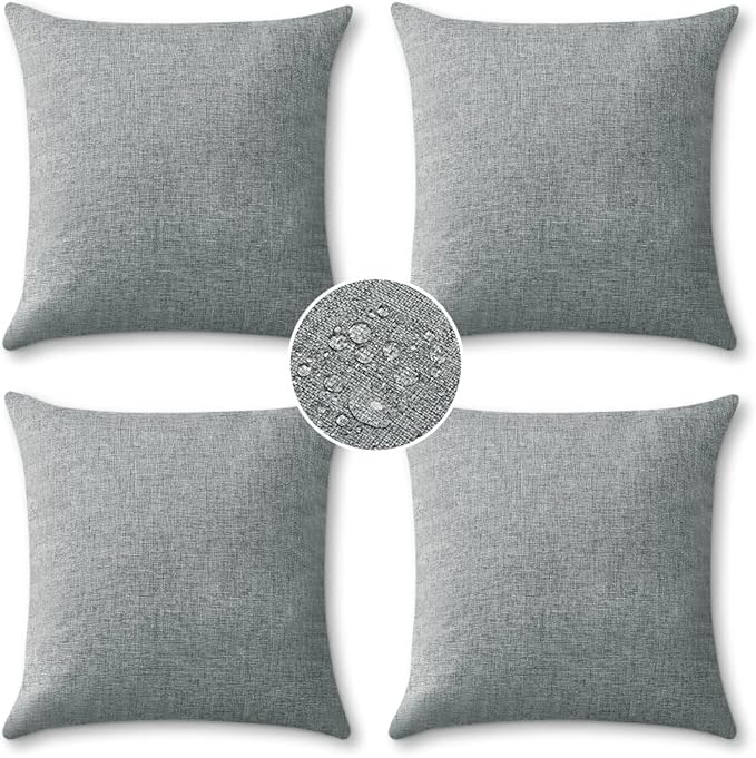 OTOSTAR Pack of 4 Outdoor Throw Pillow Covers 18 x 18 Inch Garden Decorative Waterproof Pillow Covers Square Outdoor Pillowcases Patio Cushion Case Pillows for Couch Tent Park Sofa Decor (Light Grey)