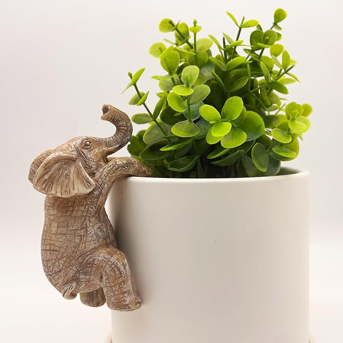 Cute Climbing Elephant Flower Pot Hugger Figurines Resin Hanging Elephant Statue Planter Pot Decorations for Home Garden Fence Balcony Patio Lawn Yard Ornaments