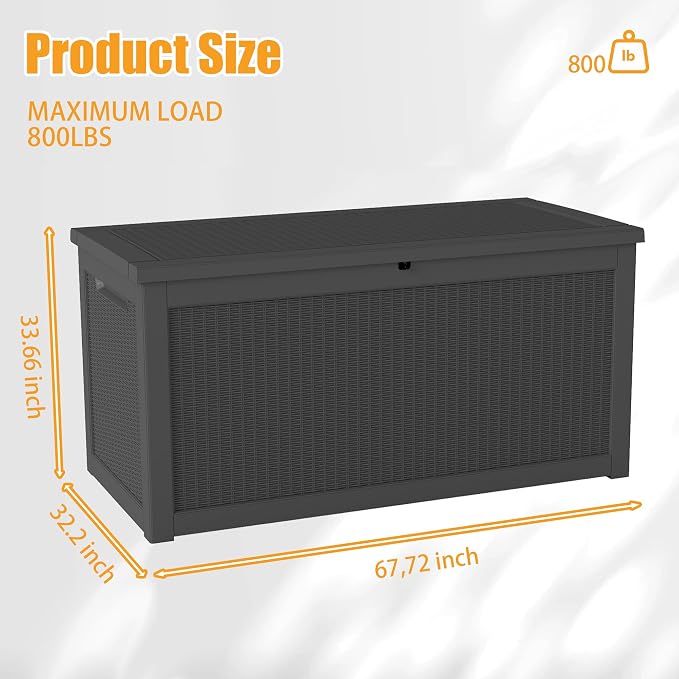 ROJIK 320 Gallon Waterproof Deck Box, UV Resistant Outdoor Storage Box with Lockable Lid, Heavy Duty Resin Bin for Patio Cushions, Gardening Tools & Package Delivery