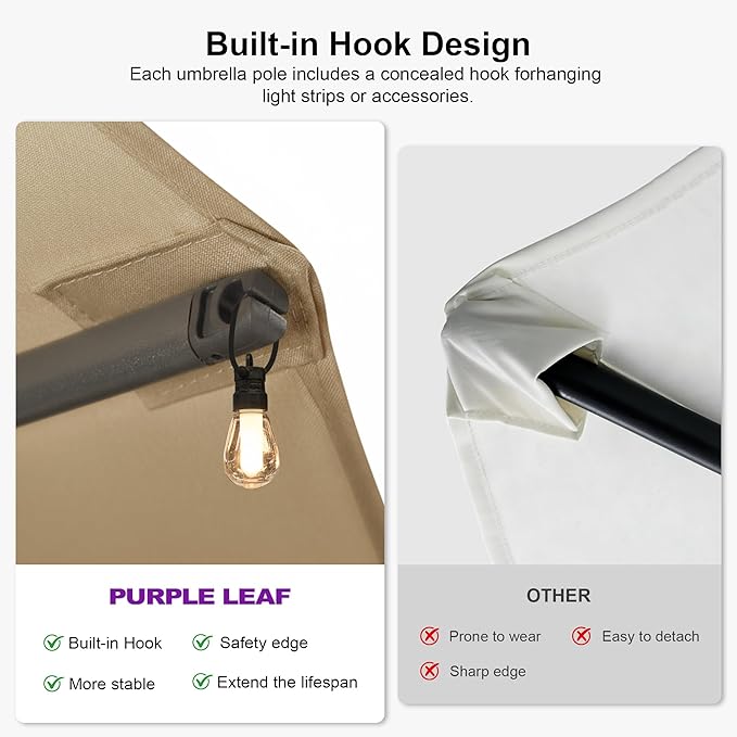 PURPLE LEAF 15ft Patio Umbrella with Base Included Double-Sided Rectangle Outdoor Umbrella Market Table Umbrella with Crank for Pool Garden Deck, Khaki