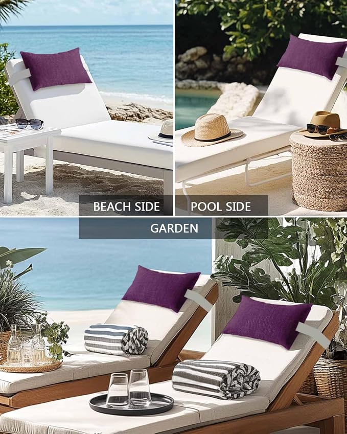 Outdoor Pillow for Chaise Lounge Chair Purple Rustic Vintage Burlap Texture Outdoor Pillows Waterproof with Adjustable Strap Headrest Lumbar Pillows for Garden Patio Furniture 1 Pack 11" x 16"