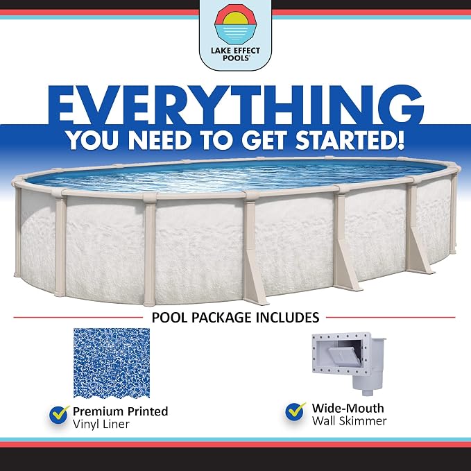 Lake Effect Pools 'Antigua' 12 ft x 24 ft Oval Above Ground Swimming Pool | 52 Inch Steel Sided Walls | Kit Includes: 25 Gauge Overlap Liner & Widemouth Skimmer