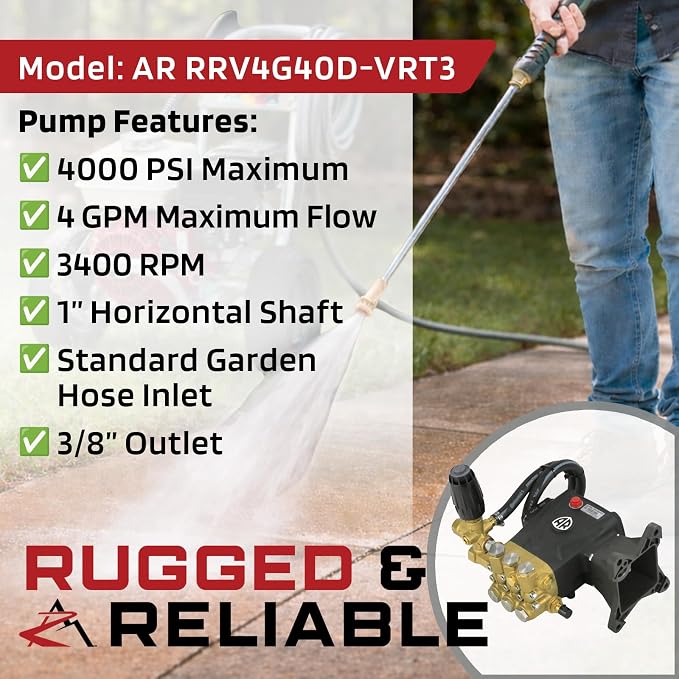 Annovi Reververi 4000 psi AR Power Pressure Washer Pump & VRT3 Unloader - Replaces RSV3G34D-F40 by The ROP Shop