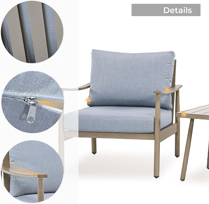 HAPPATIO Patio Conversation Set 3 Pieces, Outdoor Aluminum Conversation Furniture Set, 2 Modern Chairs with Backrest Rope Design and 1 Side Table for Garden, Pool, and Lawn (Brown)