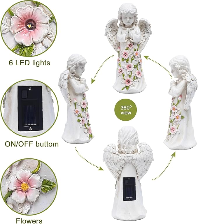 Nacome Solar Garden Outdoor Statues Angel with Succulent | 7 LED Lights, Lawn Decor Statue for Patio, Balcony, Yard Ornament, Gifts for Mom Grandma Women