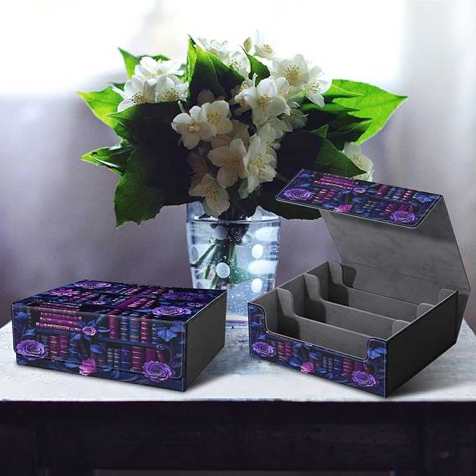 Large Card Deck Box for MTG, Fits 1200+ Sleeved Cards, PU Leather Storage Case with Strong Magnetic Closure, Multiple Colors for TCG CCG Baseball Card Collections, Purple Flower Books