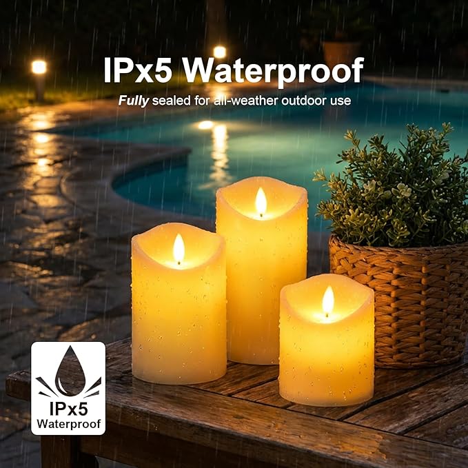 Solar Garden Decor-Solar Candles Outdoor Waterproof, Flameless LED Candles Rechargeable, Solar Powered Candles Dusk to Dawn for Patio Lantern Garden Table Decorations, Set of 2, 3.25" X 4"5" 6"