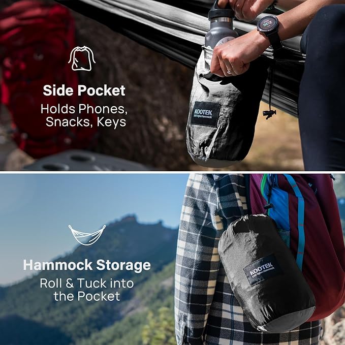 Kootek Camping Hammock, Portable Hammocks with Tree Straps & Attached Carry Bag, Camping Essentials Gear, Perfect for Outside Indoor Hiking Beach Backpack Travel