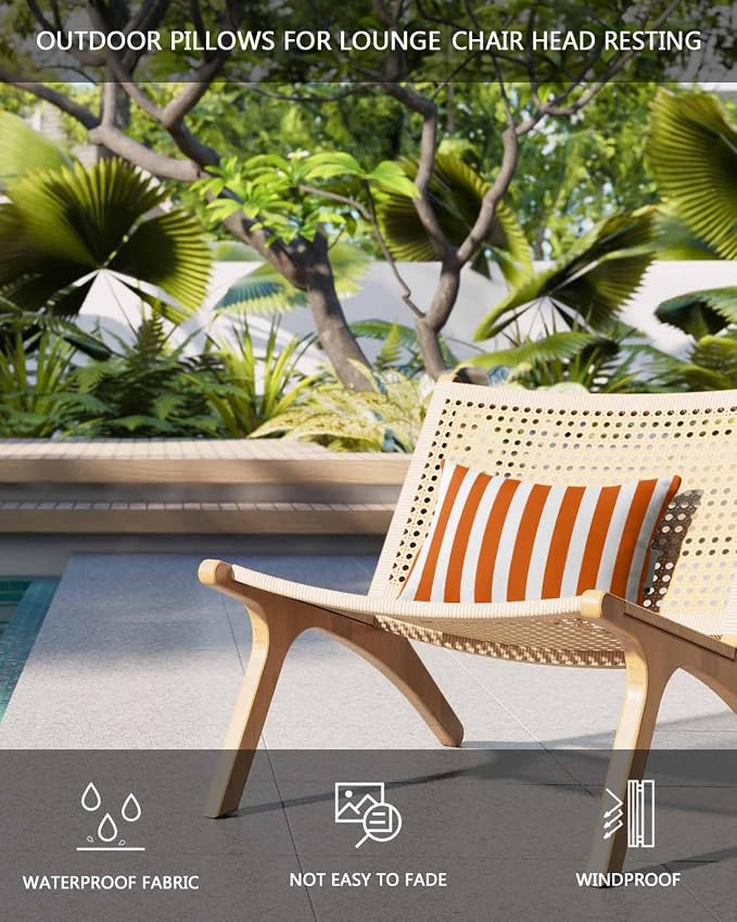 DecorLovee Burnt Orange Striped Outdoor Recliner Pillows for Head, Thanksgiving Waterproof Chair Pillow with Elastic Stripe, Farmhouse Orange Stripes Chaise Lounge Pillow for Patio/Pool 1Pack, 11"x16"