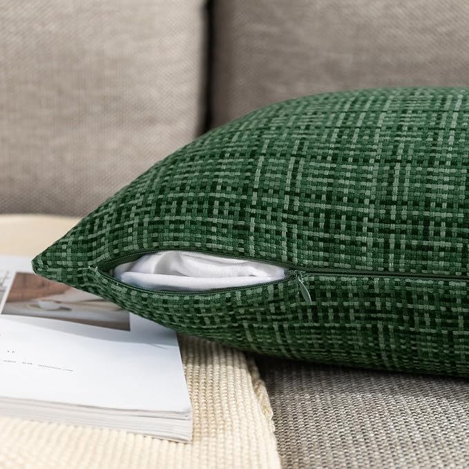 Kevin Textile Outdoor Waterproof 26"x26" Pillow Covers 2 Pack, Army Green | Water Resistant, Faux Linen Yarn-dyed, Woven Texture Euro Throw Pillow Covers for Tent Patio Garden Couch Sofa