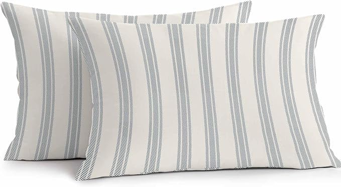 Lumbar Pillow Covers 20x12 Inch Set of 2, Blue Striped Waterproof Outdoor Cushion Covers, Modern Stripes Farmhouse Decorative Pillowcases for Couch, Sofa, Bed, Garden, Patio