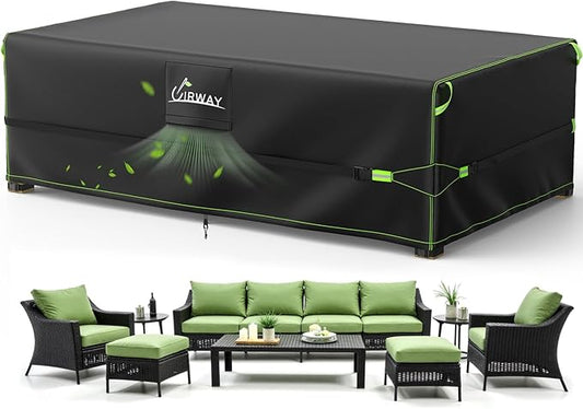 UIRWAY 600D Patio Furniture Covers-Upgraded 5 Layers Tough Oxford Fabric Waterproof Heavy Duty Outdoor Table Cover for Table and Sofas with Triple-Layer Windproof Design Fits 126" L × 63" W × 28" H