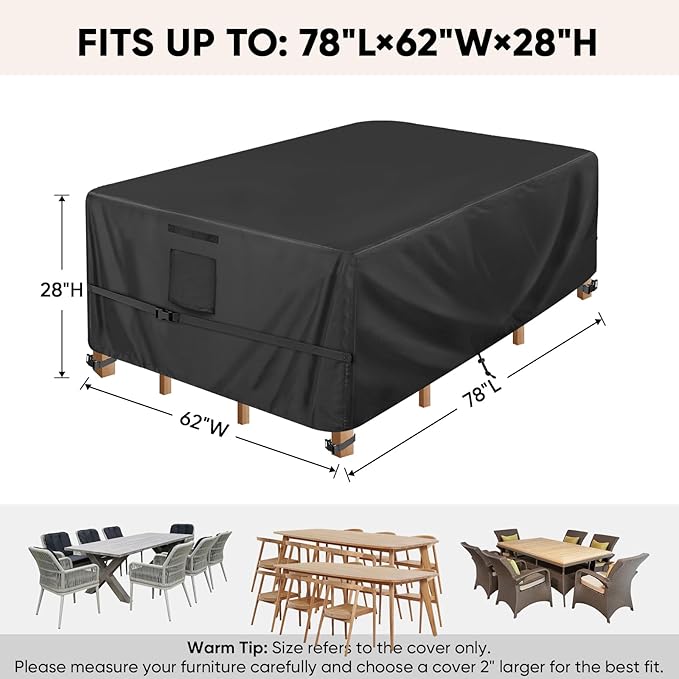 BALEINE Patio Furniture Covers, Outdoor Furniture Covers Waterproof, Heavy Duty Oxford Patio Table Cover for Outdoor Table, Chair, Sofa, Desk (Black 78"L×62"W×28"H)