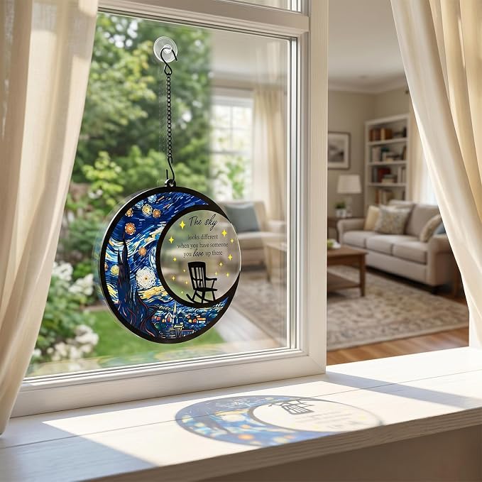BamLue Starry Night Sun Catcher Ornament, Window Hanging, Suncatchers for Windows Hanging Ornaments, Window Decor, Ideal Gift | Gifts for Art Lovers, Friends, Family