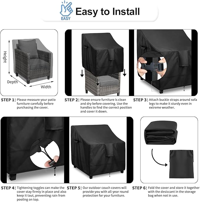 OutdoorLines Outdoor Waterproof Furniture Chair Cover - UV-Resistant Patio Lawn Chair Covers for Outdoor Furniture Windproof Heavy Duty Chair Covering, 2 Packs, 35Wx38Dx31H Inches, Black