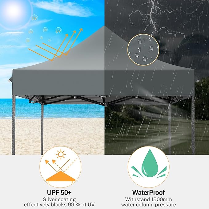 COBIZI 6.6x6.6 Heavy Duty Pop up Canopy Tent Without Sidewalls, Easy Set-up Commercial Outdoor Party Tent, 100% Waterproof Wedding Canopy Gazebo, 3 Height Adjustable with Carry Bag, Gray