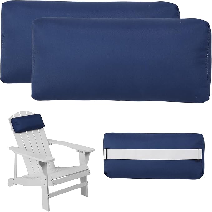Headrest Pillow for Patio Chaise Lounge Chair, Outdoor Chaise Pillows with Adjustable Elastic Stripe Head Resting Pillows for Recliner Office Chair, Dark Blue 2 Pack