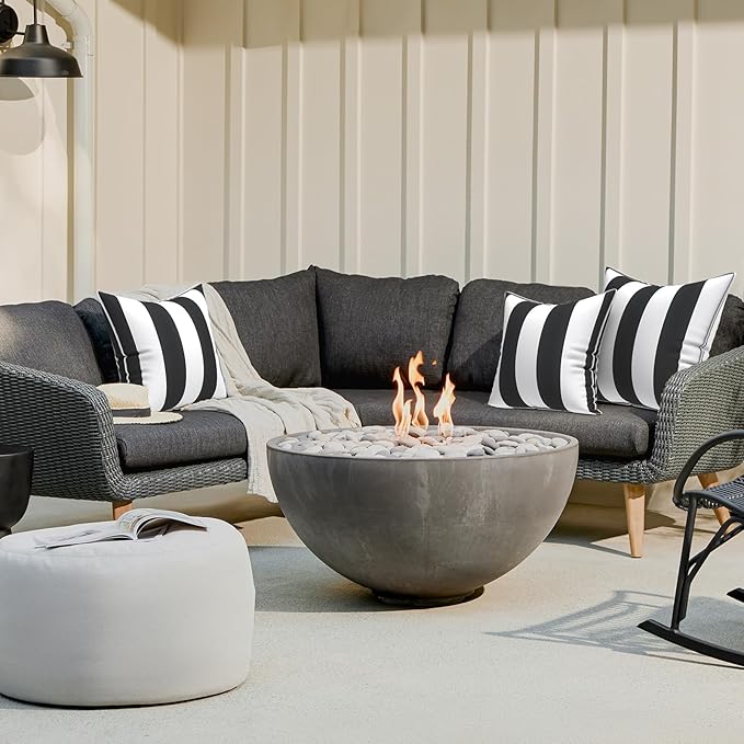 LVTXIII Outdoor Throw Pillows 20x20 Patio Waterproof Square Pillows with Piping Fade Resistant Accent Pillow for Spring Summer Garden Decoration, Set of 2, Cabana Black