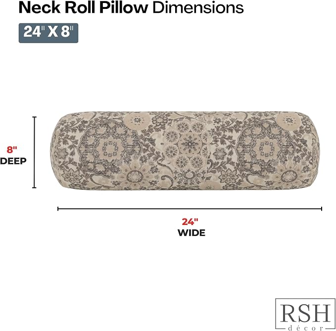 RSH DECOR: Outdura Neck Roll Pillows Set of 2 | 24” x 8” | Outdoor Bolster for Patio, Deck, Porch, or Poolside Chairs | Fade & Water-Resistant | Made in USA (Marrakech Espresso)