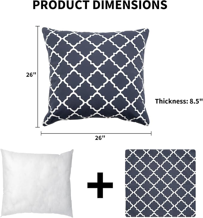2 Pack Outdoor Throw Pillows 26" Patio Sofa Pillow,Blue Diamond | Water-Resistant Outdoor Cushions,Decorative Pillows with Insert for Patio Garden Porch,Blue Diamond