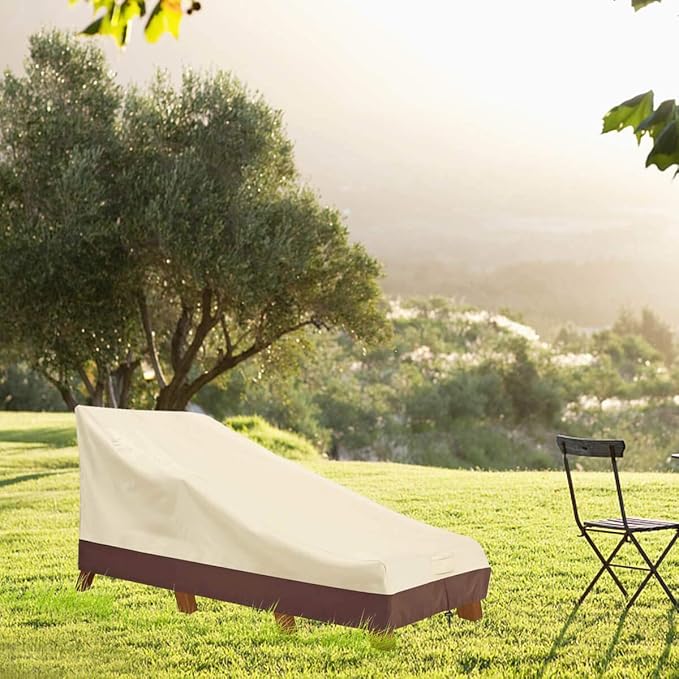 Vailge Waterproof Patio Chaise Lounge Cover, 600D Heavy Duty Outdoor Lounge Chair Covers,UV Resistant Patio Furniture Covers,Medium,Beige & Brown