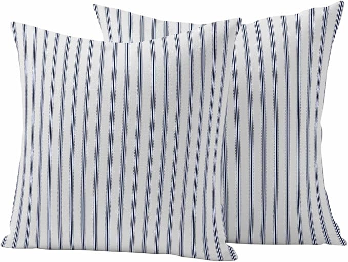 Outdoor Pillow Covers 20x20 Set of 2 Blue Stripe Outdoor Pillows Waterproof Throw Pillow Covers Vertical Striped Pillowcases Decorative Case for Patio Cushion